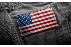 American-made clothing brand with an American flag sewn onto it.