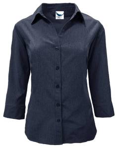 Ladies Chambray 3/4 Sleeve Button Down Shirt