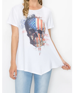 Ladies American Sleeve Short Sleeve Skull Tee