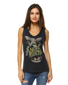 V-neck Angel Riders Mineral Washed Tank 