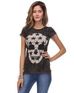 Round neck, mineral washed, short sleeve skull tee  