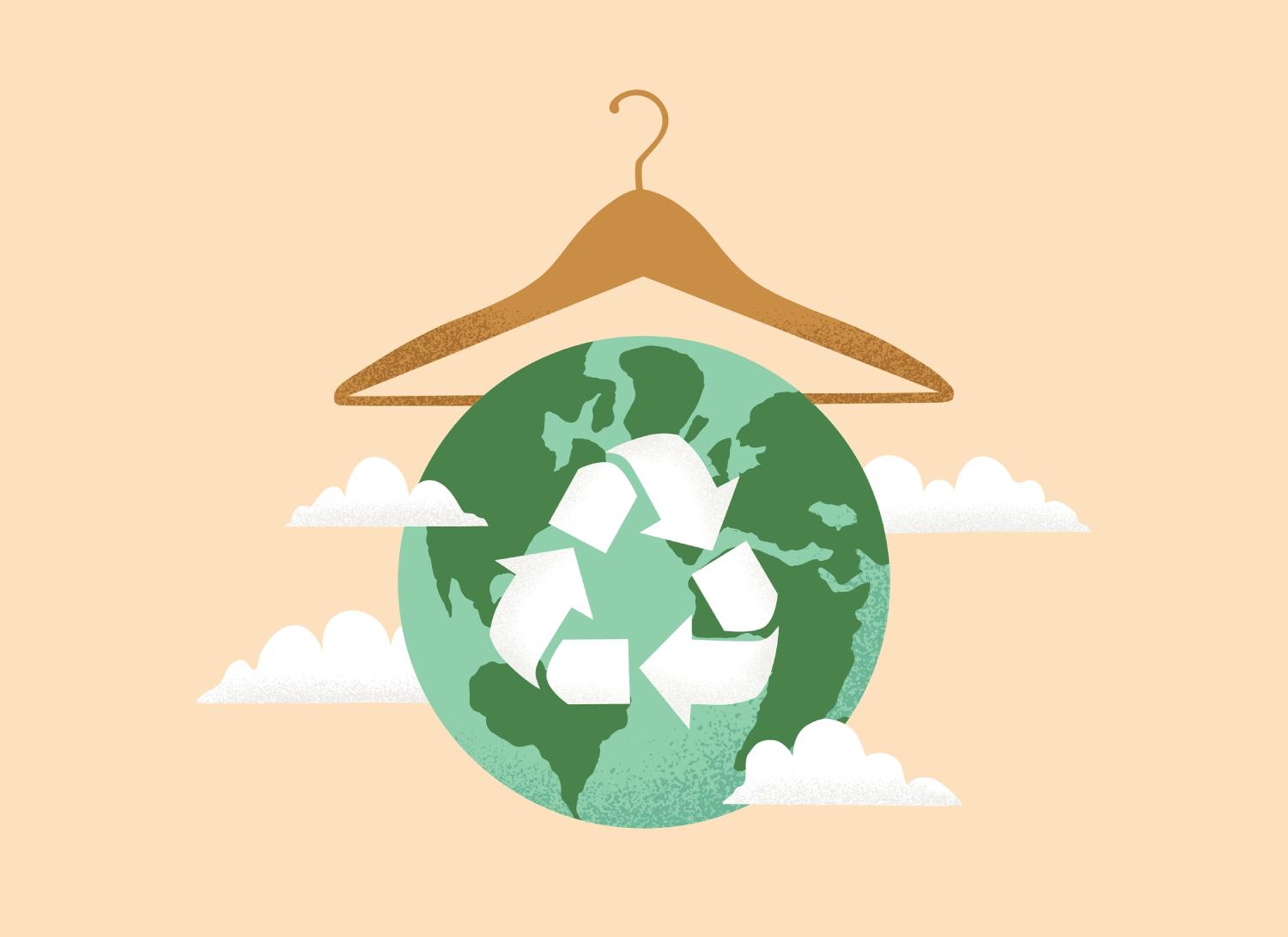 Illustration of the globe on a hanger with the recycle symbol