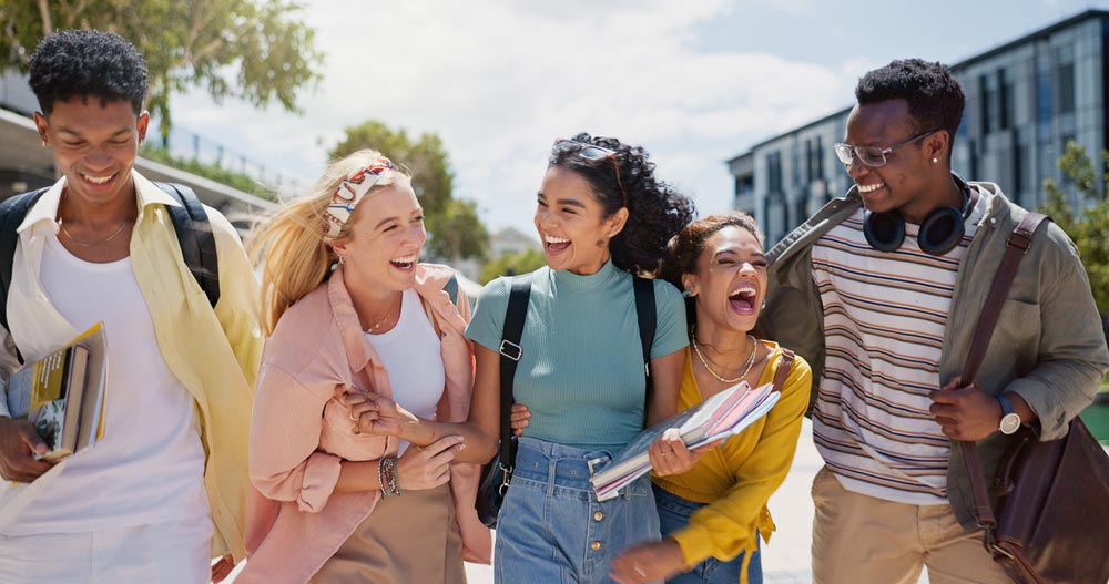 A group of happy college students